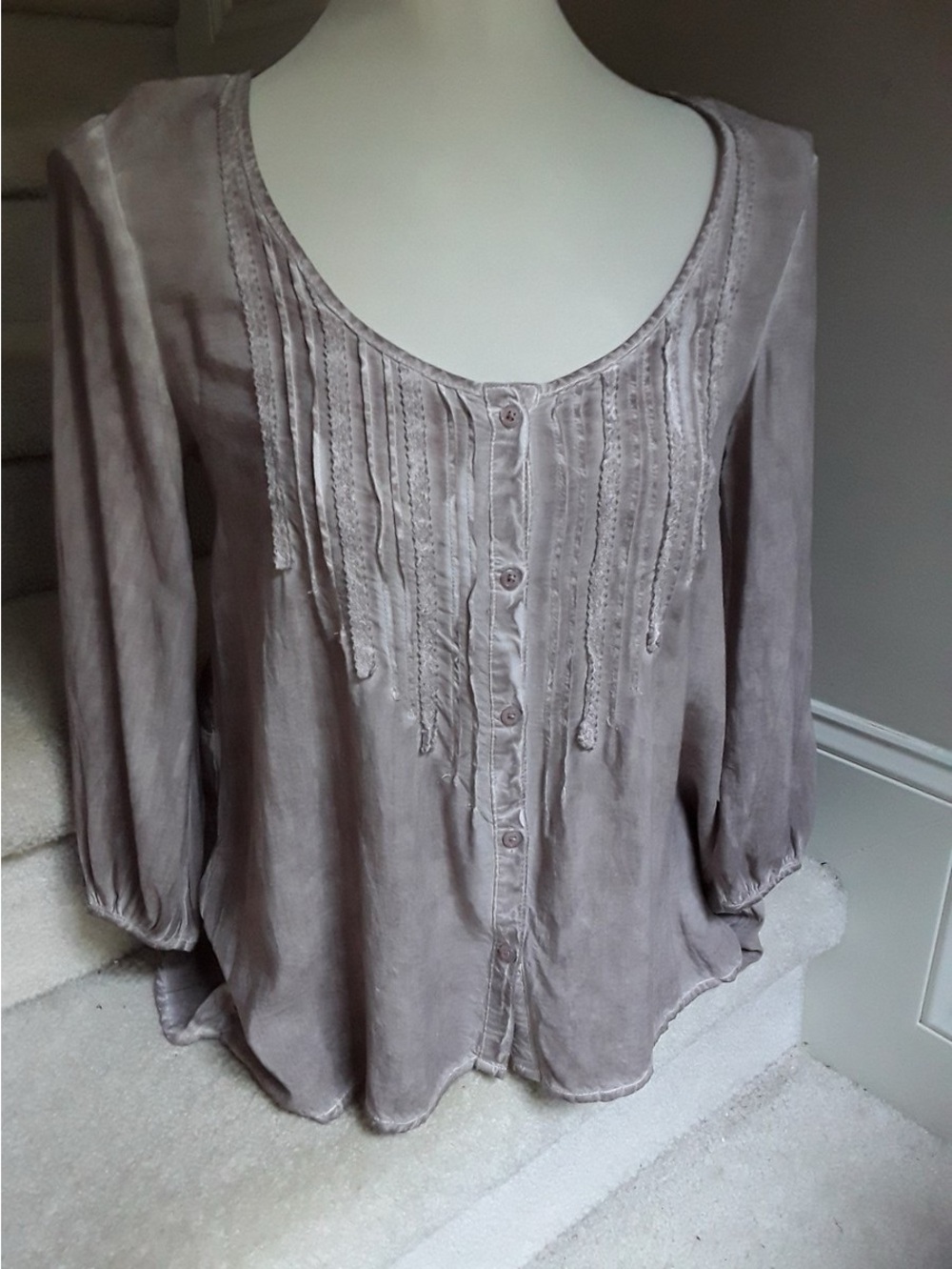 Black Swan Lace-Embroidered Boho Top in Taupe